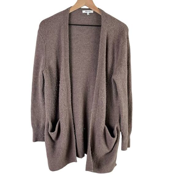 Madewell Cozy Walker Cardigan Open Front Merino Wool & Alpaca Heather Brown, XS - Picture 2 of 12